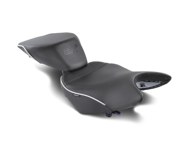 Suzuki GSX-S 1000GT 2-piece World Sport motorcycle seats with the GT logo in CFX silver.